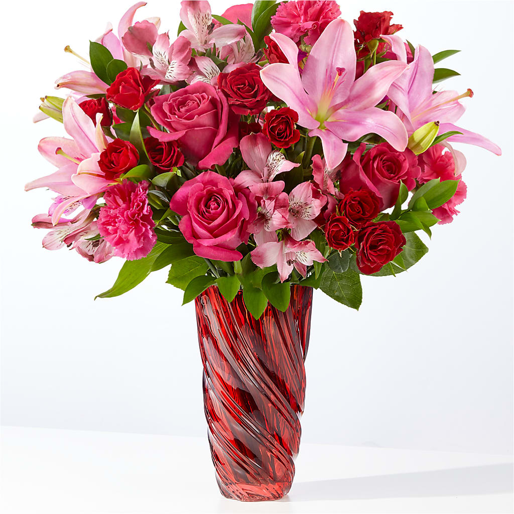 In Love Bouquet with Luxe Swirl Vase – Coupeville Florist, Coupeville WA