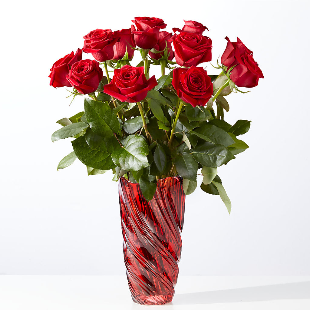 Classic Love Red Rose Bouquet with Luxe Swirl Vase – Coupeville Florist, Coupeville WA