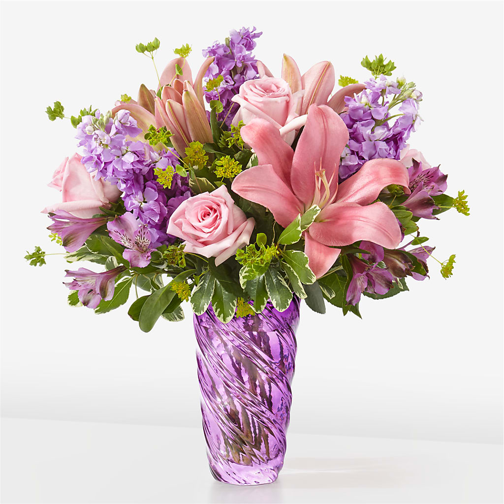Precious Petals Bouquet with Luxe Swirl Vase – Coupeville Florist, Coupeville WA