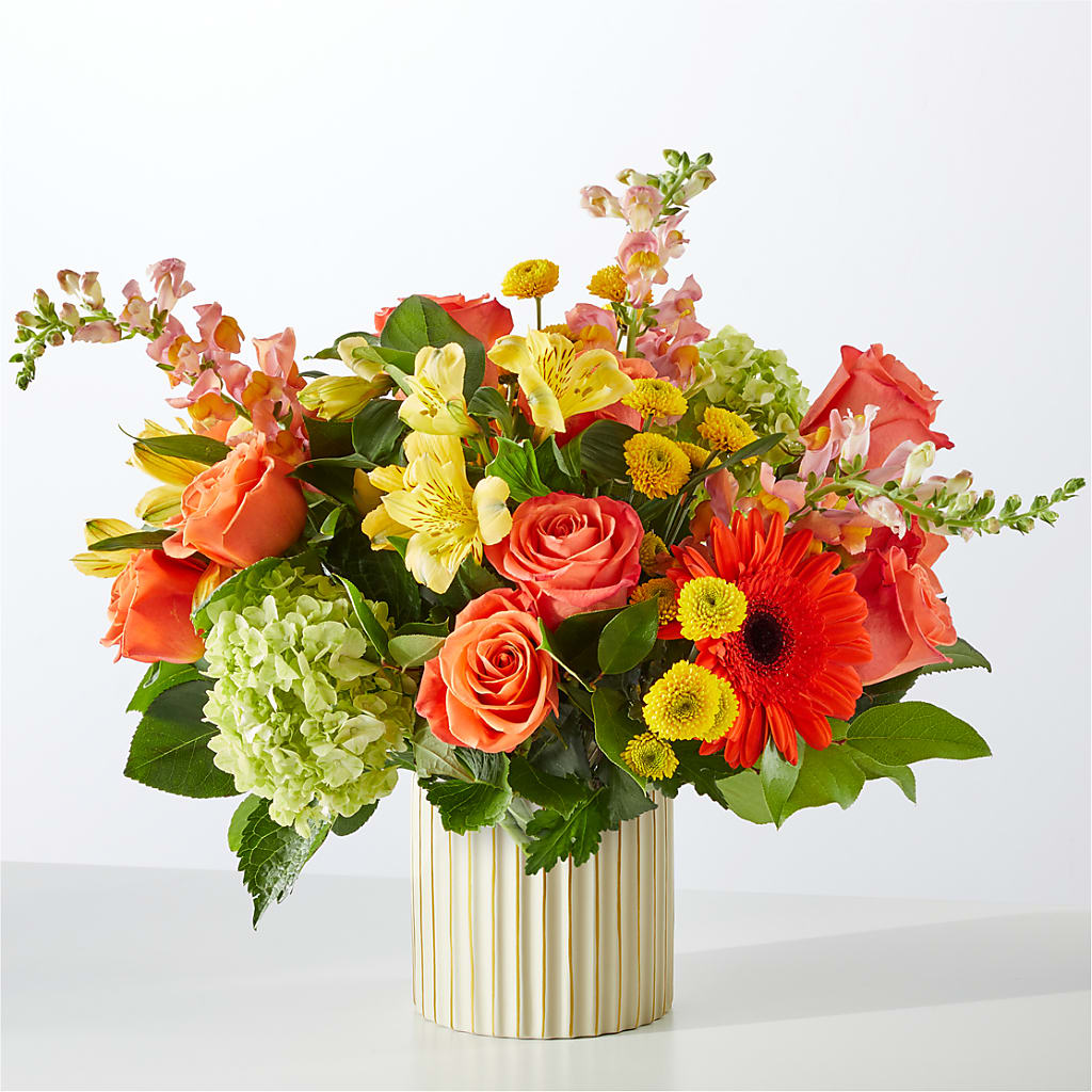 Autumn Sunshine Bouquet with Ivory Vase –  Coupeville Florist, Coupeville WA