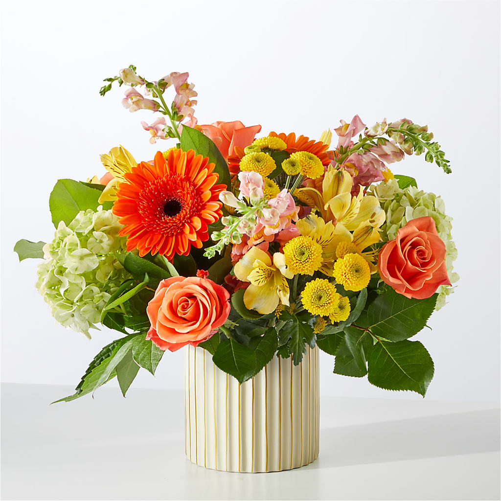Autumn Sunshine Bouquet with Ivory Vase –  Coupeville Florist, Coupeville WA